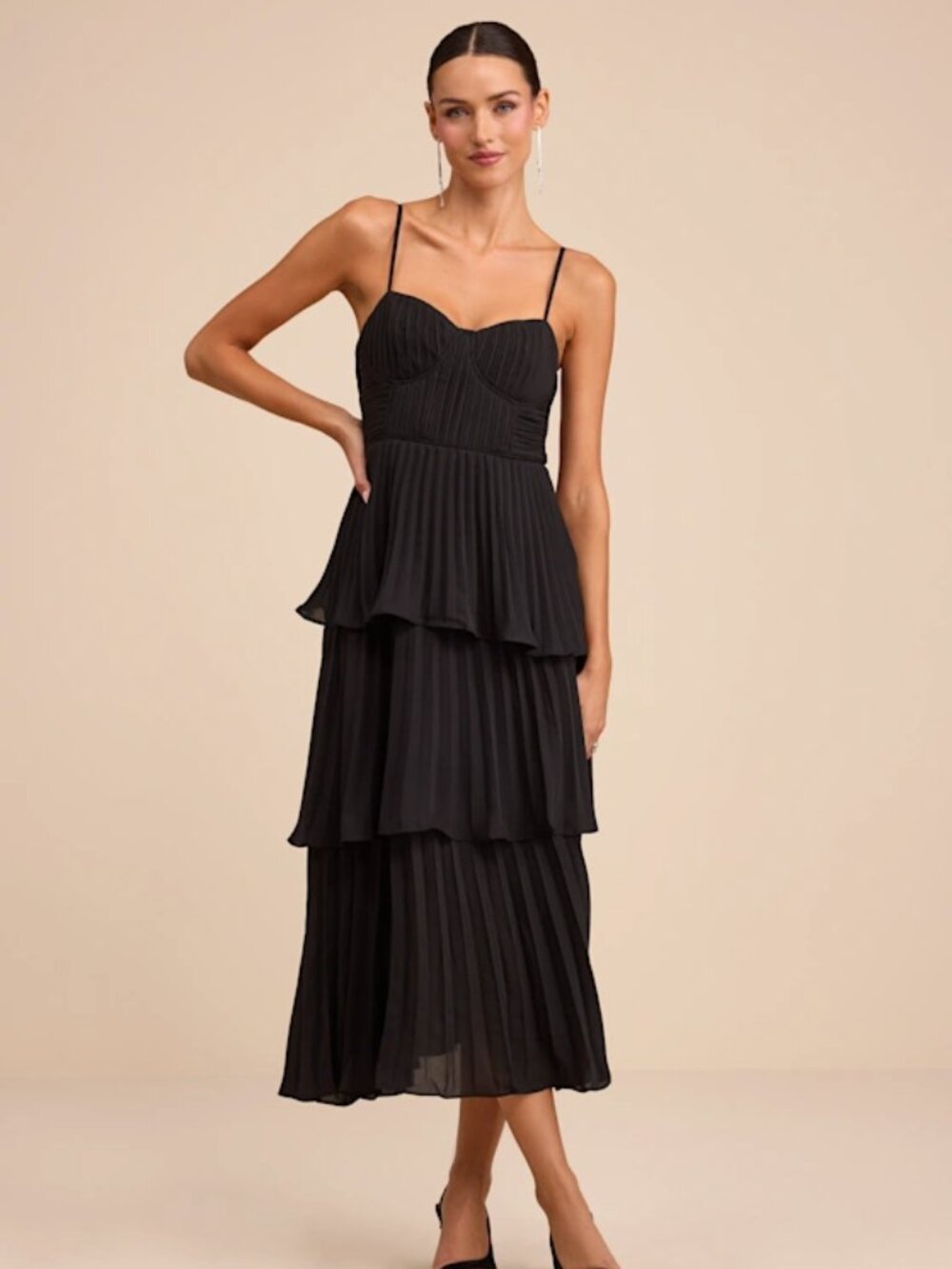 NWT Lulus Cascading Crush Black Tiered Bustier Midi Dress